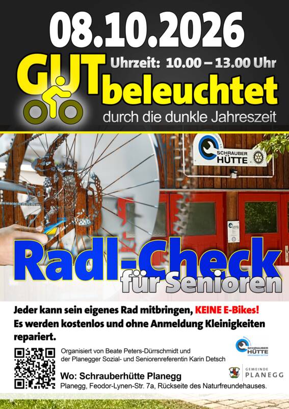 Radl-Check für Senioren - Plakat - Gut beleuchtet durch die dunkle Jahreszeit